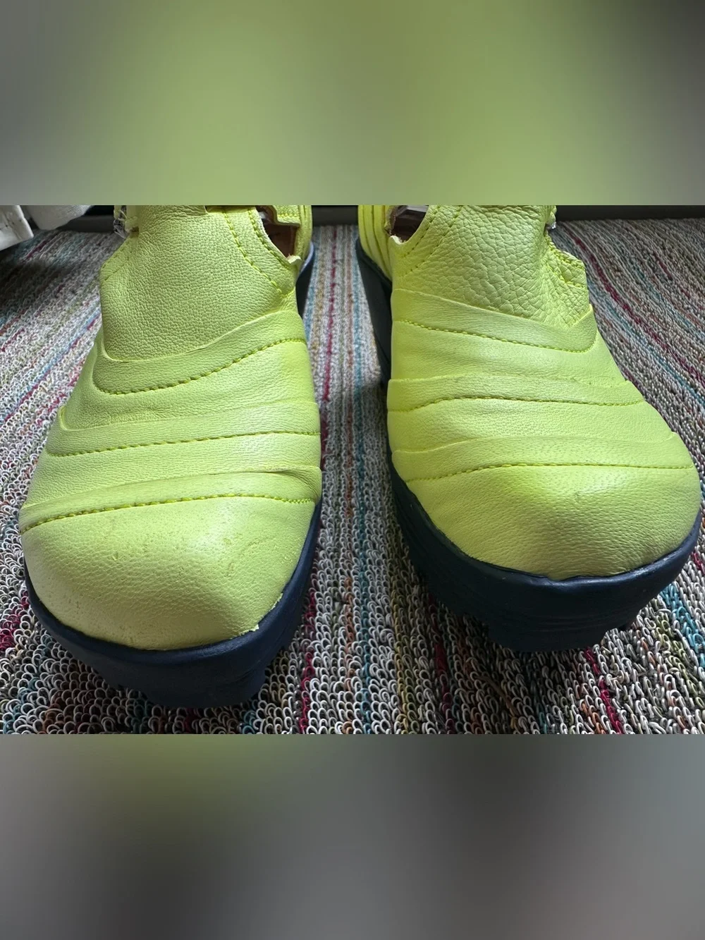 Fluevog EXCELLENT Mellow Bossa Nova neon yellow platform T-strap heel-7 (fit 6.5